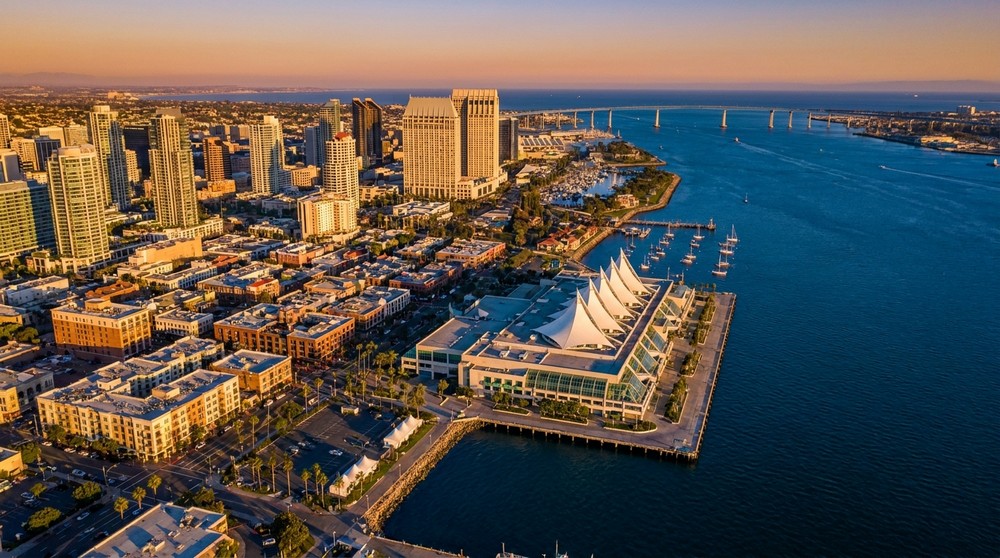 Aerial view of downtown San Diego waterfront for destination management company group planning